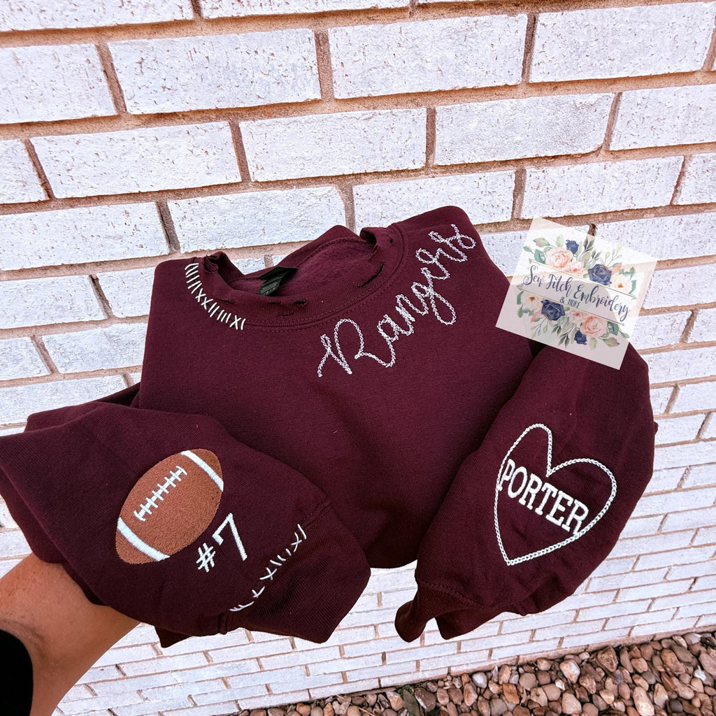 Custom football hand and machine embroidered sweatshirt | Custom sweatshirt | mascot sweatshirt | embroidered sweatshirt | football shirt