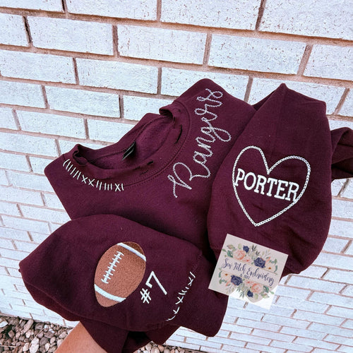 Custom football hand and machine embroidered sweatshirt | Custom sweatshirt | mascot sweatshirt | embroidered sweatshirt | football shirt